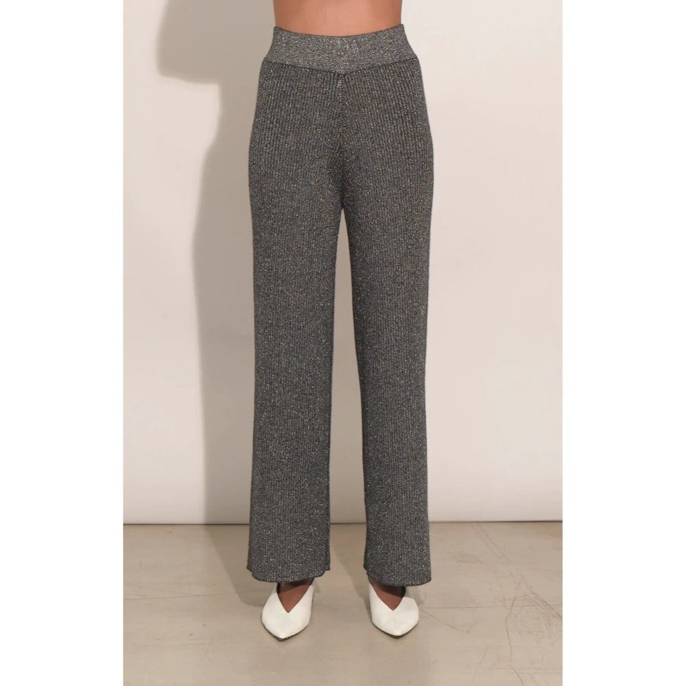 NWT $398 Eleven Six Marla Pant Silver Lurex Size M Graphite knitted